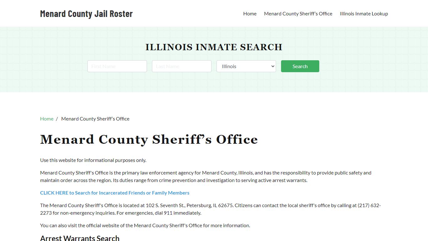 Menard County Sheriff Office, IL, Arrest Warrants Search