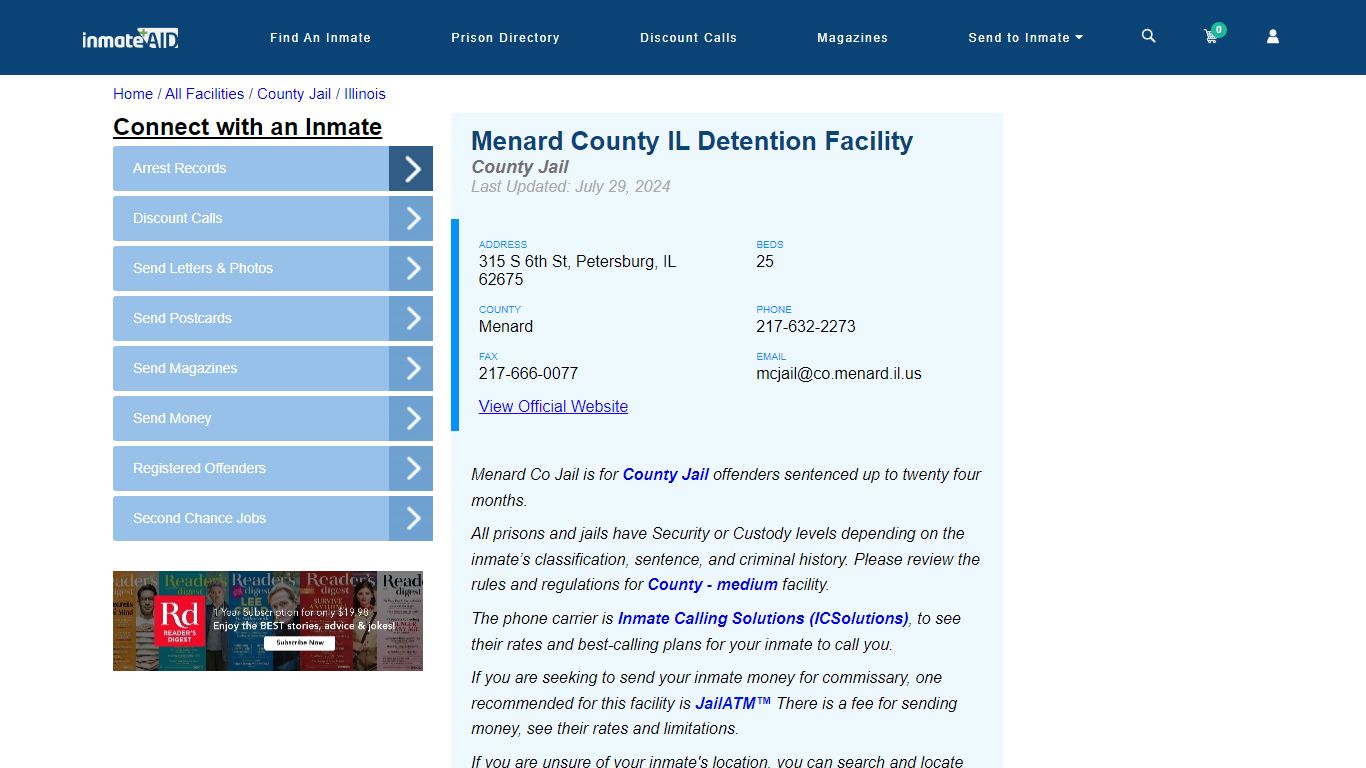 Menard County IL Detention Facility - Inmate Locator